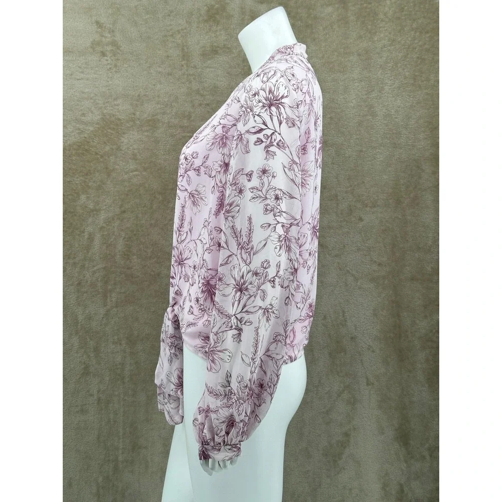 Vince Camuto Top Womens Small Ice Pink Floral Beauty Button Tie Front Spring NWT